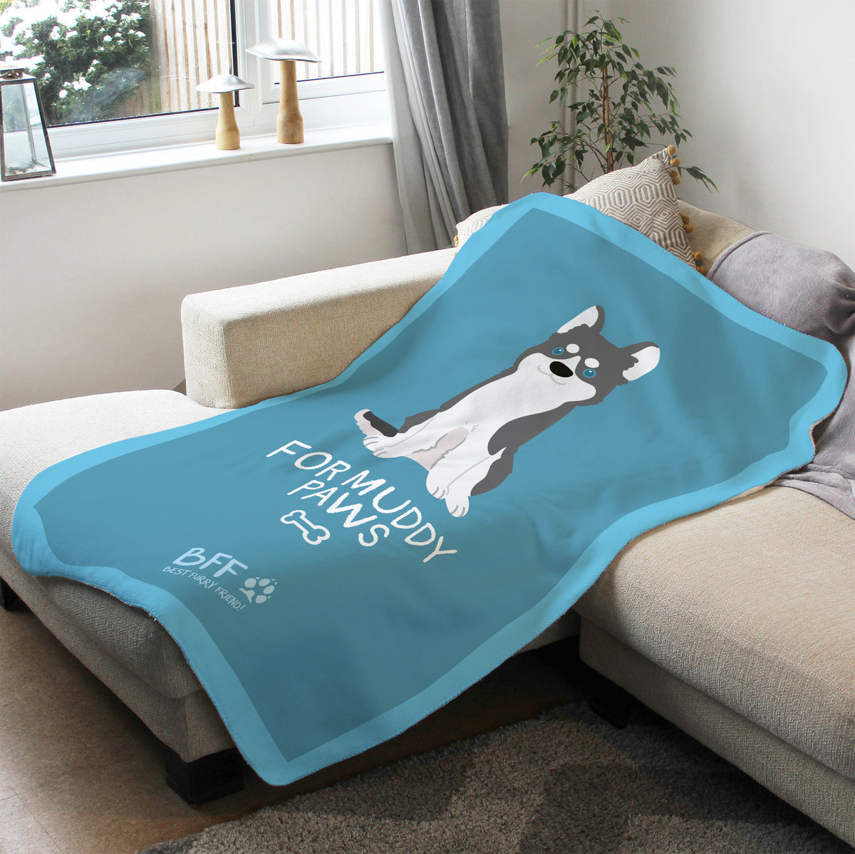 'For Muddy Paws' Sherpa Dog Blanket with Husky Best Furry Friend